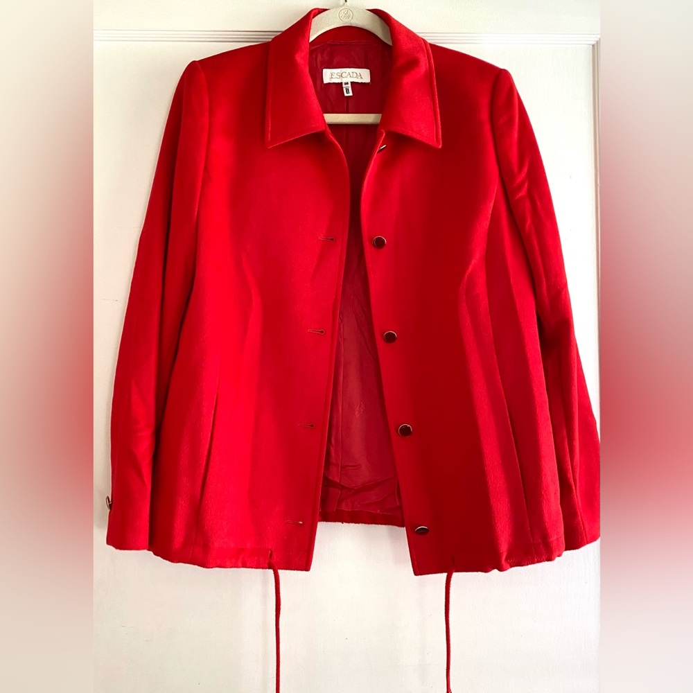 NEW Escada Piacenza Wool Rabbit Angora Red Zip Jacket Blazer Coat Size 38 S M